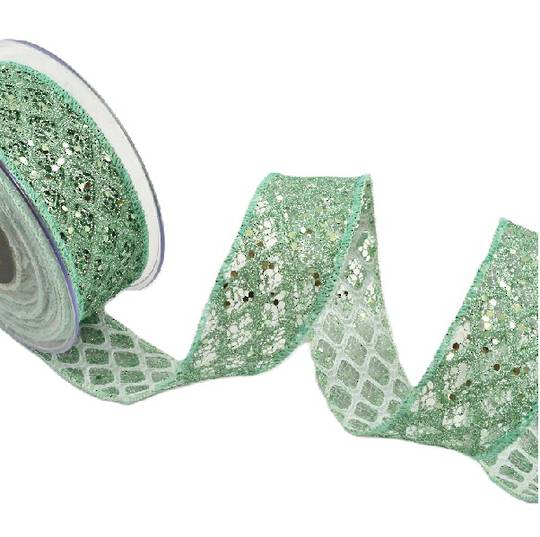 Ribbon 9mt, 52mm Sparkly Grid Sage *ETA Nov